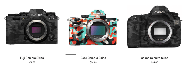 3 cameras from CAMSKNS.com showing off how white space can improve product appearance.